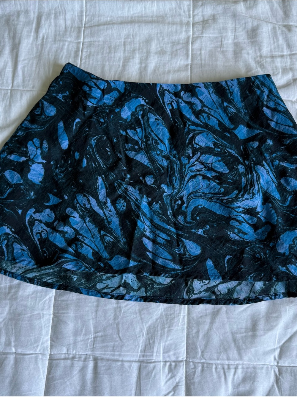 Urban Outfitters Blue and Black Marble-Print Skater Skirt